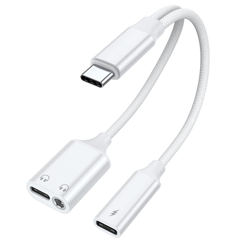 AreMe USB C Splitter 1 in 3 Out, USB C to 3.5mm Headphone and Charger Adapter, Dual Type C Aux Headphone Jack Dongle Cable Cord with PD 60W Fast Charging - Image 1