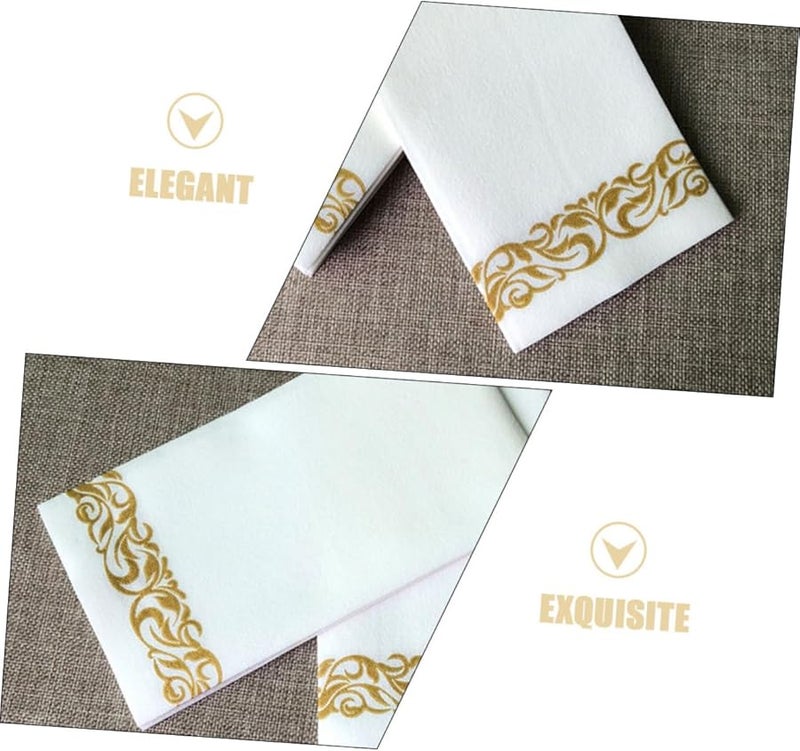 مناديل ورقية زخرفية مطبوعة بالذهب 40x30 سم 50 قطعة للاستخدام لمرة واحدة للحفلات والأعراس والفعاليات واكسسوارات العطلات - Image 4