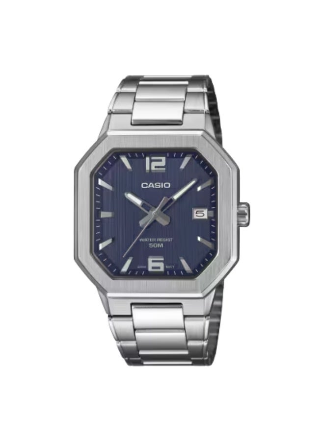 CASIO Analog Men's Watch MTP-B195D-2AVDF, 46.5 mm Blue Dial, Silver Stainless Steel Case & Bracelet, 50m WR