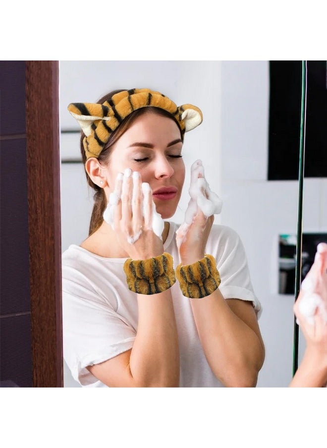 AEGYPIUS Soft And Cute Headband And Wristband Set | Yellow Headband And White Wristbands | Spa Accessories | Ideal For Face Washing And Makeup | 3-Piece | Face Wash Headband And Wristband Set  - Image 5