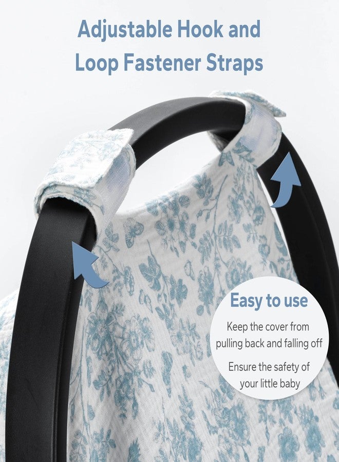 SERAPHY 100% Muslin Cotton Car Seat Covers for Babies, Universal Baby Car Seat Cover, Breathable Muslin Carseat Cover Canopies for Boys and Girls, Soft Infant Car Seat Cover for Summer - Blue Flowers - Image 5