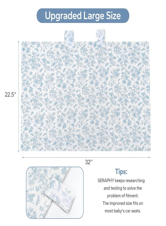 SERAPHY 100% Muslin Cotton Car Seat Covers for Babies, Universal Baby Car Seat Cover, Breathable Muslin Carseat Cover Canopies for Boys and Girls, Soft Infant Car Seat Cover for Summer - Blue Flowers - Image 2