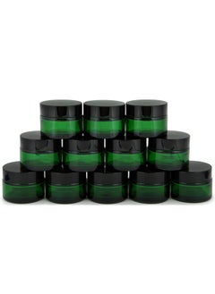 Vivaplex Vivaplex, 12, Green, 1 oz, Round Glass Jars, with Inner Liners and black Lids  - Image 1
