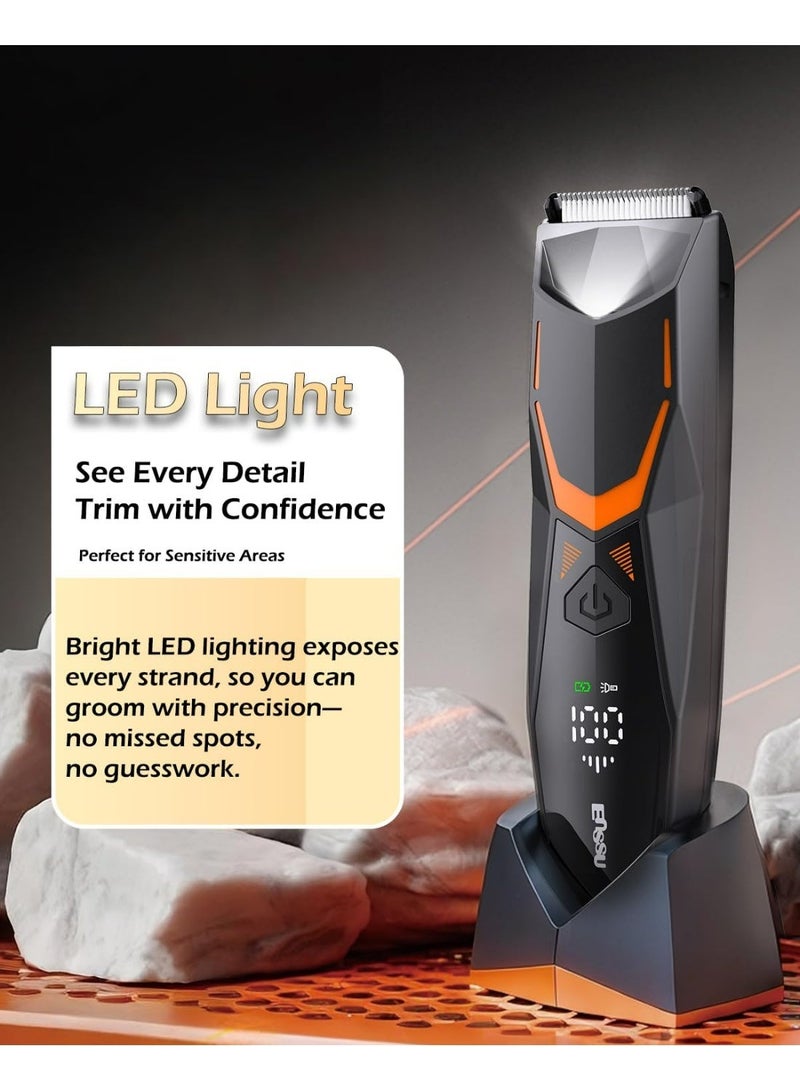 ENSSU Men's Electric Intimate Shaver, Type-C Rechargeable, Razor Men's Intimate Area with LED Light, Body Hair Trimmer for Men, USB Charging Station & 1H Quick Charge, LCD Display, Black & Orange - Image 3