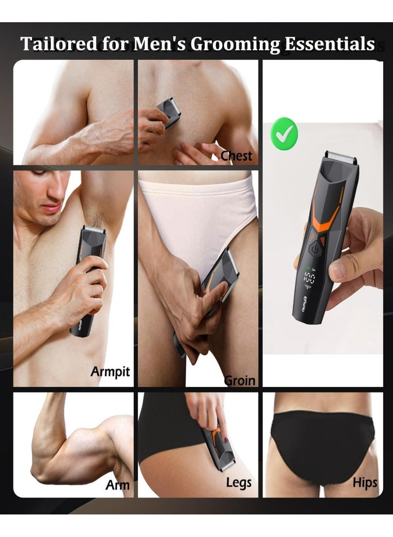 ENSSU Men's Electric Intimate Shaver, Type-C Rechargeable, Razor Men's Intimate Area with LED Light, Body Hair Trimmer for Men, USB Charging Station & 1H Quick Charge, LCD Display, Black & Orange - Image 2