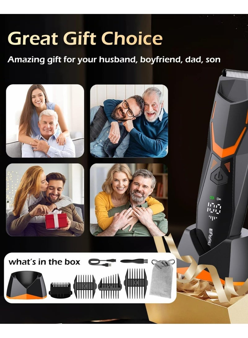 ENSSU Men's Electric Intimate Shaver, Type-C Rechargeable, Razor Men's Intimate Area with LED Light, Body Hair Trimmer for Men, USB Charging Station & 1H Quick Charge, LCD Display, Black & Orange - Image 4