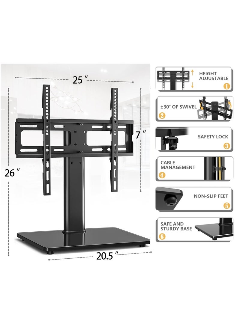 Universal TV Stand Base for 32-55 inch LCD LED TVs Height Adjustable TV Mount Stand with Tempered Glass Base Swivel Tabletop TV Stand - Image 2