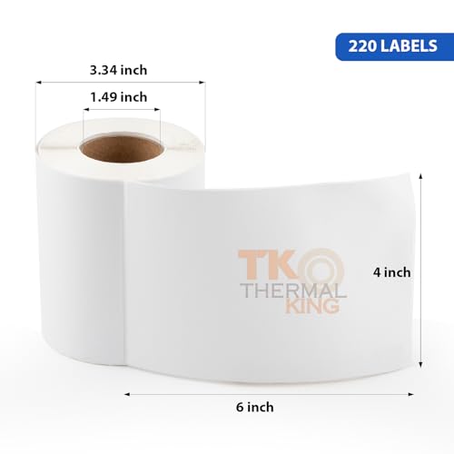 TK Thermal King, (220 Labels/Roll) 4" x 6" Direct Thermal Labels, White Perforated Strong Adhesive Water Resistant Stickers for Mailing Shipping - Image 2