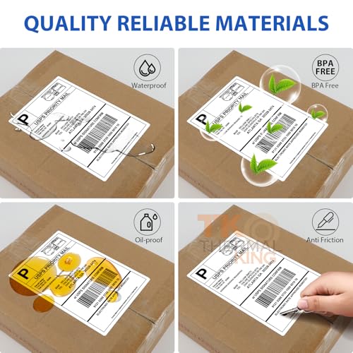 TK Thermal King, (220 Labels/Roll) 4" x 6" Direct Thermal Labels, White Perforated Strong Adhesive Water Resistant Stickers for Mailing Shipping - Image 5
