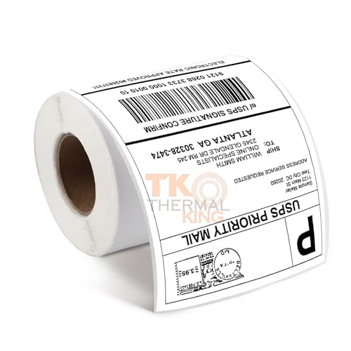 TK Thermal King, (220 Labels/Roll) 4" x 6" Direct Thermal Labels, White Perforated Strong Adhesive Water Resistant Stickers for Mailing Shipping - Image 1