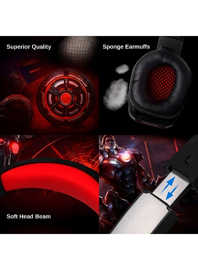 KOTION EACH G5300 Wired Gaming Headset with Surround Sound - Built-in Microphone - LED Light - 50mm Driver - USB 3.5mm Connection - Black & Red - Image 4