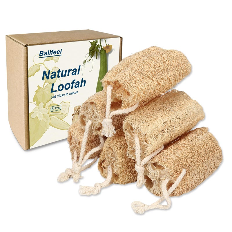 Balifeel Natural Loofah Sponge Organic Loofa Set 6 Pack,Exfoliating Body Scrubber Shower Luffa Men and Women for Bath Cleaning Skin Back and Face Eco Tool - Image 1