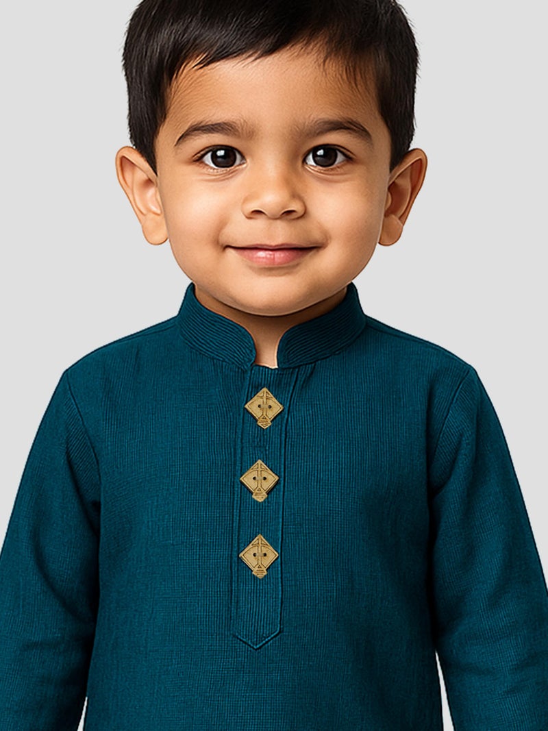 JBN Creation Boys Pure Cotton Midnight Blue and White Kurta Pyjama Set - Ethnic Elegance for Festivals | Comfortable Traditional Pure south handloom cotton kurta pyjama for Kids_JBNBK070BUnPWH_20 - Image 2