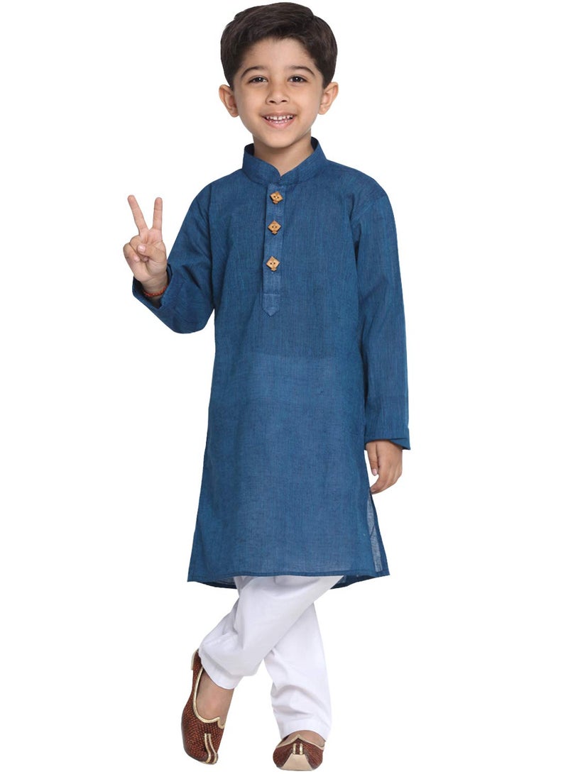 JBN Creation Boys Pure Cotton Midnight Blue and White Kurta Pyjama Set - Ethnic Elegance for Festivals | Comfortable Traditional Pure south handloom cotton kurta pyjama for Kids_JBNBK070BUnPWH_20 - Image 1