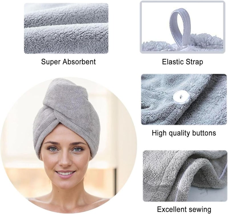Lonimia Microfiber Hair Towel - Double Thickness Anti Frizz Hair Drying Cap for Women (Grey) - Image 2