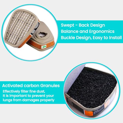 Serplex® 2PCS Filter Cartridges for 6001 Respirator Mask, Replacement Cartridge Filters for Industrial Respirator Mask, Effective Chemical Protection Filters for Paint Spraying and Vapor Safety - Image 4