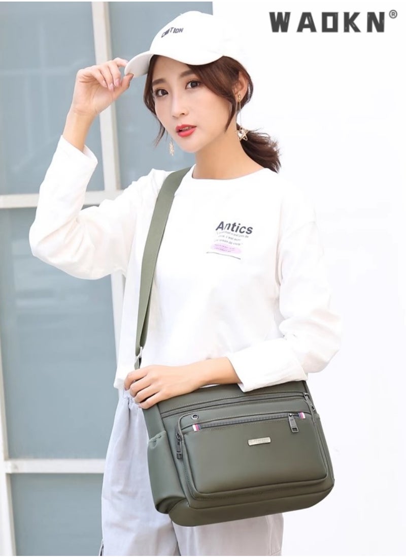 WAOKN Messenger Bag for Men,Shoulder Bag for All-Purpose Use Travel Bag Sling Bag Crossbody Bags,Hand Luggage,Leisure,Work,Office,Nylon Messenger Bag for Work Business Office School Bags Purse (Green)  - Image 2