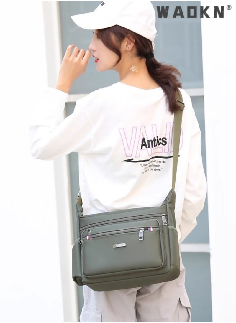 WAOKN Messenger Bag for Men,Shoulder Bag for All-Purpose Use Travel Bag Sling Bag Crossbody Bags,Hand Luggage,Leisure,Work,Office,Nylon Messenger Bag for Work Business Office School Bags Purse (Green)  - Image 3