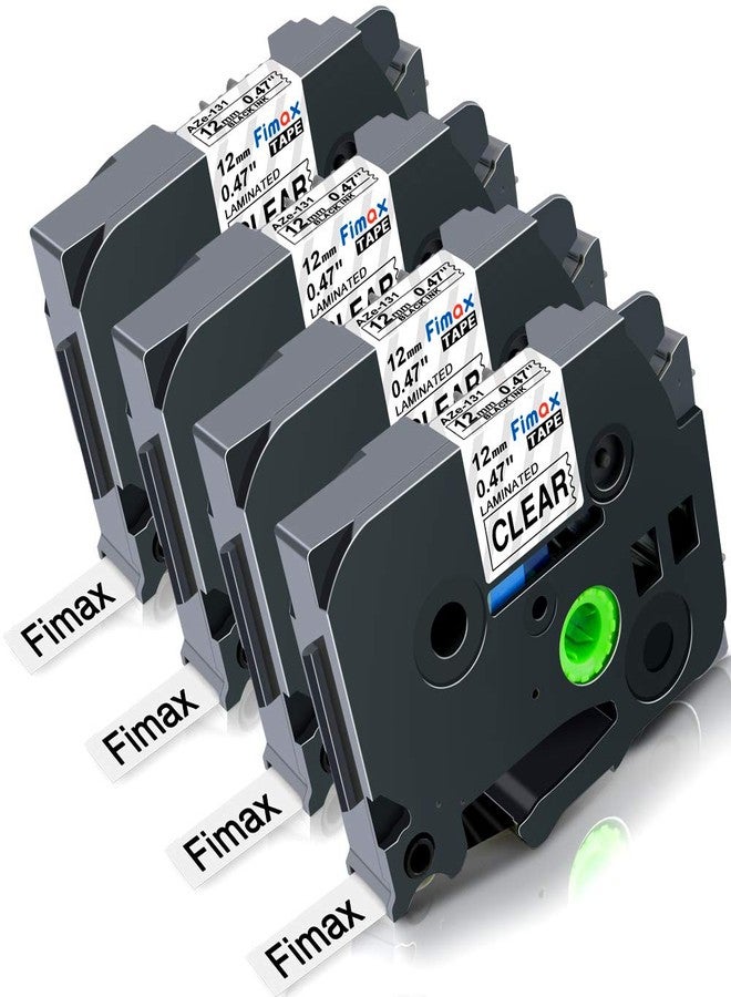 فيماكس شريط لاصق متوافق مع Fimax TZe-131 مقاس 12 مم من Brother P Touch أسود على شفاف 8 أمتار (عبوة من 4 قطع) - Image 1