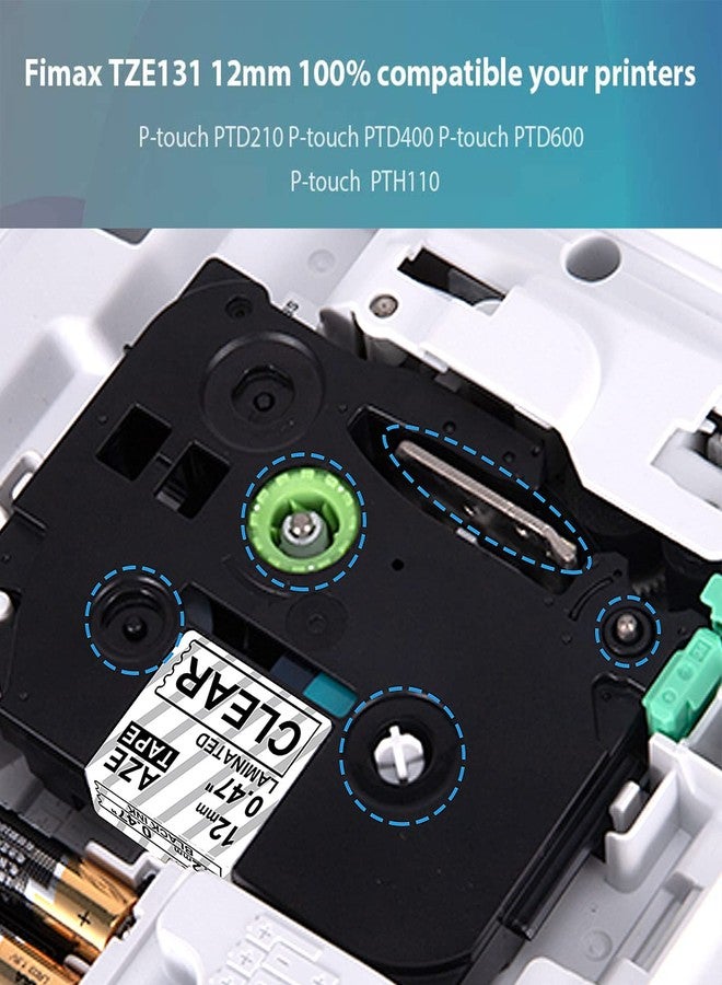فيماكس شريط لاصق متوافق مع Fimax TZe-131 مقاس 12 مم من Brother P Touch أسود على شفاف 8 أمتار (عبوة من 4 قطع) - Image 2