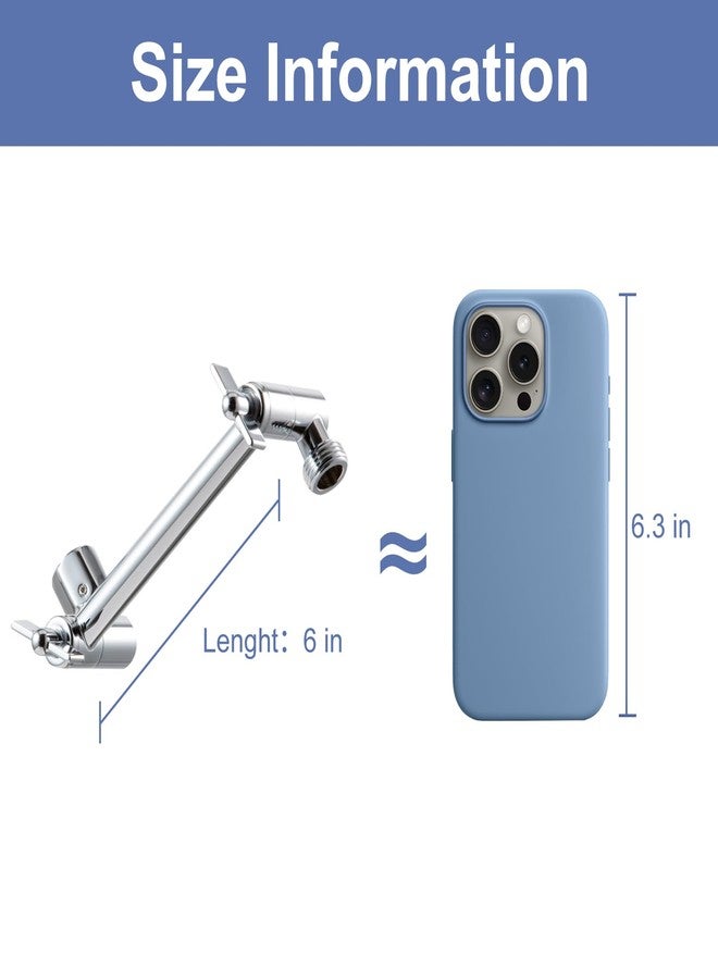 OFFO Shower Head Extension Arm, 6 in Shower Extension Arm with Locking Nut, Adjustable Height and Angle Shower Arm Extender, Universal G1/2 Connector for Fixed and Handheld ShowerHead, Chrome - Image 5