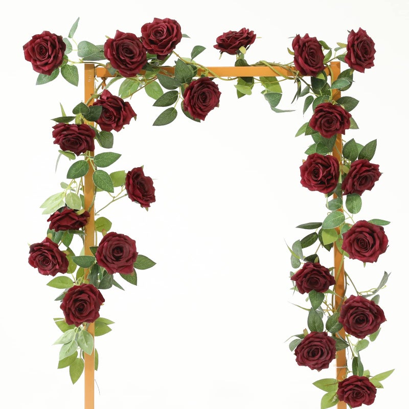 dallisten 2 Strands 73'' Artificial Silk Rose Flower Vines Garland, Fake Roses Floral Green Leaves Hanging Plant for Wedding Arrangement Decoration, Wall, Party, Bedroom, Home Decor (Burgundy) - Image 1