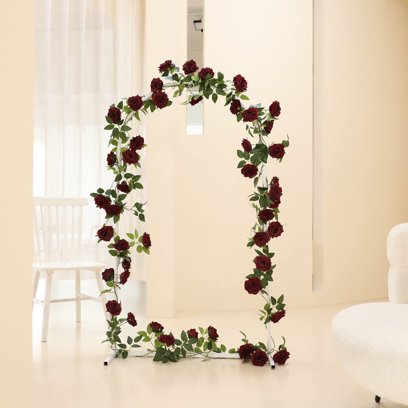 dallisten 2 Strands 73'' Artificial Silk Rose Flower Vines Garland, Fake Roses Floral Green Leaves Hanging Plant for Wedding Arrangement Decoration, Wall, Party, Bedroom, Home Decor (Burgundy) - Image 3
