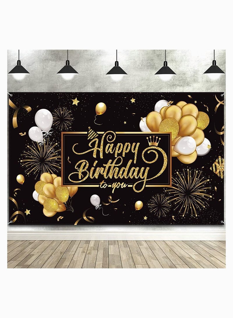 NIBEMINENT Birthday Backdrop Banner, KASTWAVE Large Black Gold Balloon Star Fireworks Party Sign Poster Photo Booth for Men Women Decorations, 72.8 x 43.3 Inch - Image 1