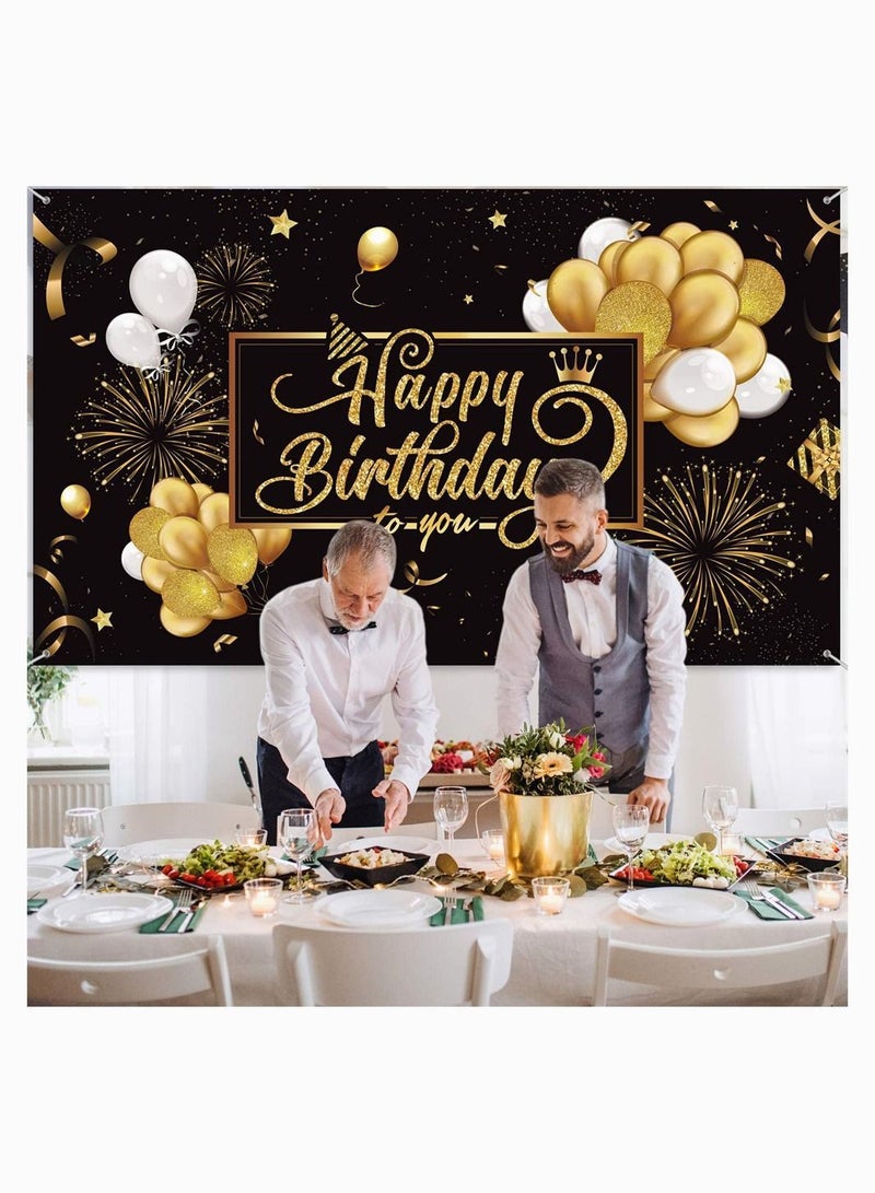 NIBEMINENT Birthday Backdrop Banner, KASTWAVE Large Black Gold Balloon Star Fireworks Party Sign Poster Photo Booth for Men Women Decorations, 72.8 x 43.3 Inch - Image 2