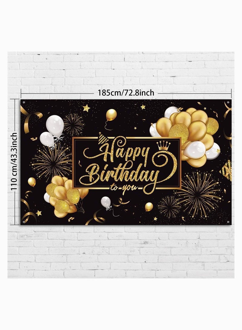 NIBEMINENT Birthday Backdrop Banner, KASTWAVE Large Black Gold Balloon Star Fireworks Party Sign Poster Photo Booth for Men Women Decorations, 72.8 x 43.3 Inch - Image 5