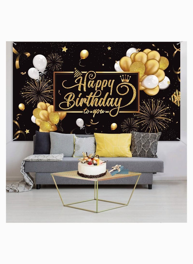 NIBEMINENT Birthday Backdrop Banner, KASTWAVE Large Black Gold Balloon Star Fireworks Party Sign Poster Photo Booth for Men Women Decorations, 72.8 x 43.3 Inch - Image 3