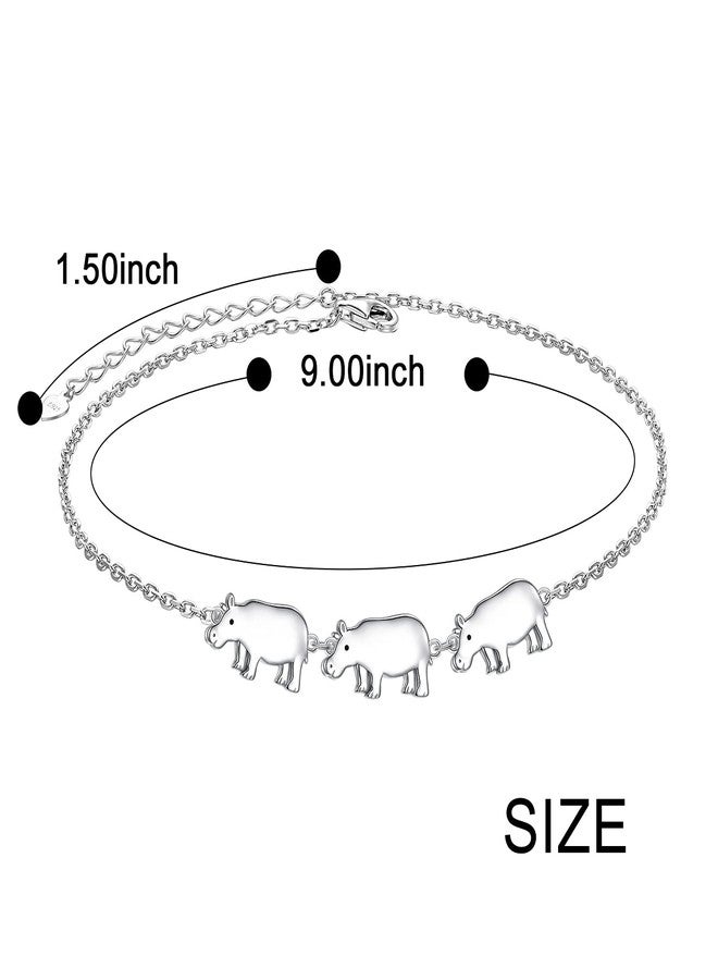DAOCHONG S925 Sterling Silver Cute Animals Hippo Foot Charm Boho Beach Anklets Bracelet for Women Teenager Adjustable 9 to 10.5 inches - Image 5