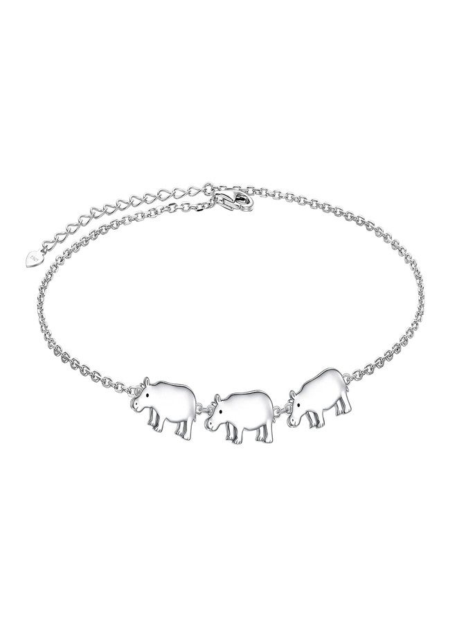 DAOCHONG S925 Sterling Silver Cute Animals Hippo Foot Charm Boho Beach Anklets Bracelet for Women Teenager Adjustable 9 to 10.5 inches - Image 1