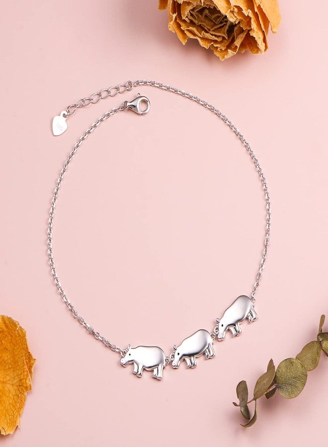 DAOCHONG S925 Sterling Silver Cute Animals Hippo Foot Charm Boho Beach Anklets Bracelet for Women Teenager Adjustable 9 to 10.5 inches - Image 3