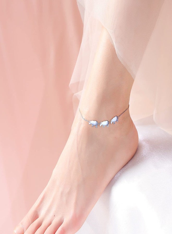 DAOCHONG S925 Sterling Silver Cute Animals Hippo Foot Charm Boho Beach Anklets Bracelet for Women Teenager Adjustable 9 to 10.5 inches - Image 2