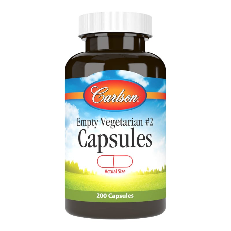 Carlson Empty Vegetarian 2 Small Capsules Easy to Separate Fill with Screw Cap Bottle 200 Capsules