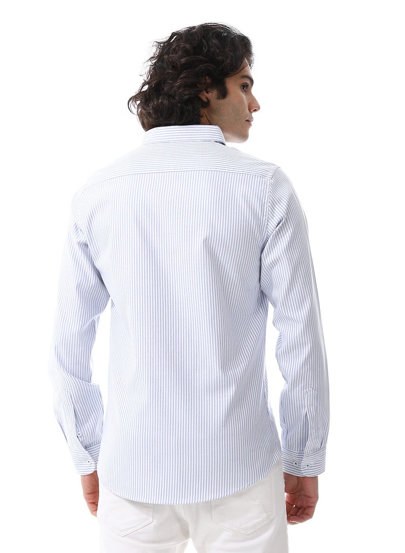 Andora Candy Stripes Pattern Turn Down Collar Oxford Shirt_ White & Sky Blue  - Image 3