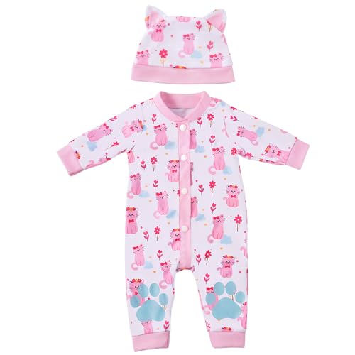 BABESIDE 2 Pcs Reborn Babys Doll Clothes for 1722 Inch Baby Dolls Pink Cat Pattern Reborn Baby Dolls Accessories Set with Hat for Reborn Doll Girls Boys Dolls not Included - Image 1