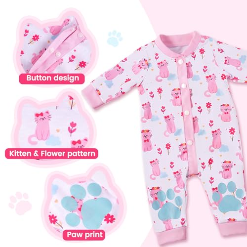 BABESIDE 2 Pcs Reborn Babys Doll Clothes for 1722 Inch Baby Dolls Pink Cat Pattern Reborn Baby Dolls Accessories Set with Hat for Reborn Doll Girls Boys Dolls not Included - Image 5