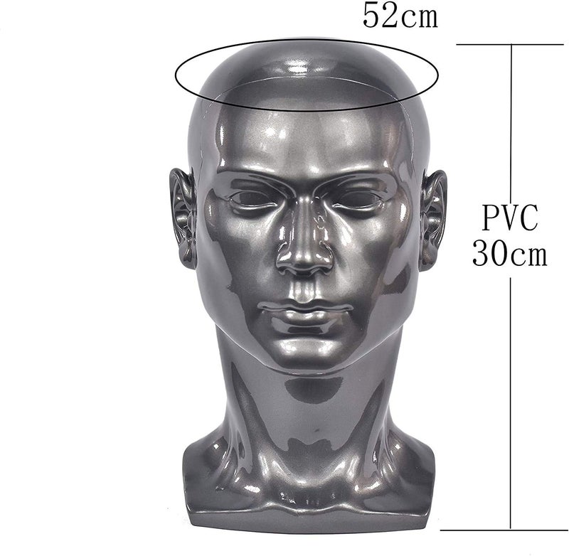 Ba Sha PVC Mannequin Head Black Male Manikin Dummy Stand Model Display Hat Scarf Wigs Hair Glasses Hat Beauty Styling Tool with Mount Hole L30HH - Image 2