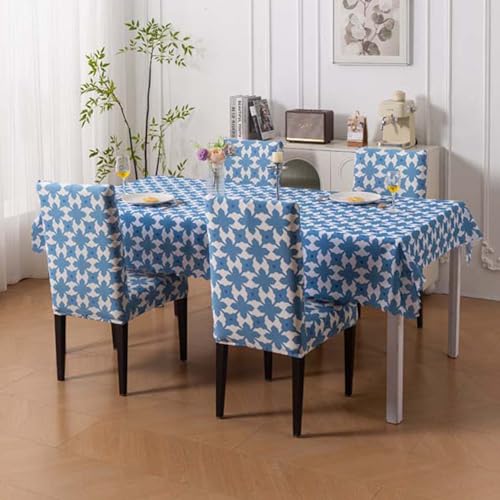 House of Quirk Dining Table Cover Waterproof for Kitchen Dining, Polyester Table Cloth Dust and Oil Repellent, Kitchen Décor (140x180cm, Indigo Motif, 1 Table Cover) - Image 4