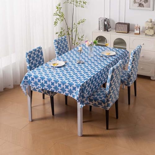 House of Quirk Dining Table Cover Waterproof for Kitchen Dining, Polyester Table Cloth Dust and Oil Repellent, Kitchen Décor (140x180cm, Indigo Motif, 1 Table Cover) - Image 3