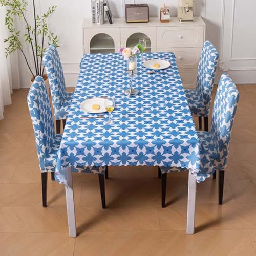 House of Quirk Dining Table Cover Waterproof for Kitchen Dining, Polyester Table Cloth Dust and Oil Repellent, Kitchen Décor (140x180cm, Indigo Motif, 1 Table Cover) - Image 2