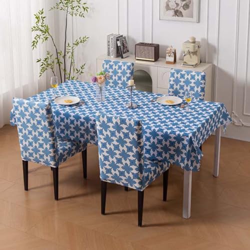 House of Quirk Dining Table Cover Waterproof for Kitchen Dining, Polyester Table Cloth Dust and Oil Repellent, Kitchen Décor (140x180cm, Indigo Motif, 1 Table Cover) - Image 1