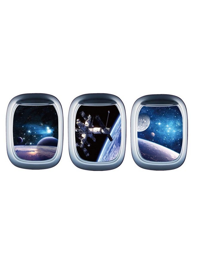 Kiddale 3D Space Capsule Window Wall Stickers Universe Outer Space Wall Decals，Peel and Stick Removable Astronaut Decal for Bedroom Living Room Kids Room Door Home Decor(Each pcs: 23" x 17") - Image 1
