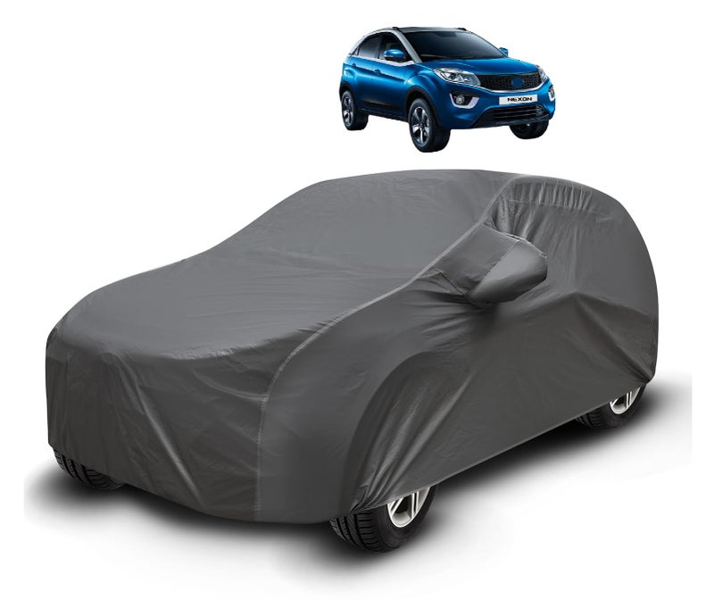 Auto Hub Waterproof Car Cover Compatible with Tata Nexon with Mirror Pockets, Soft Cotton Lining, Nexon Car Cover Waterproof, Grey - Image 1