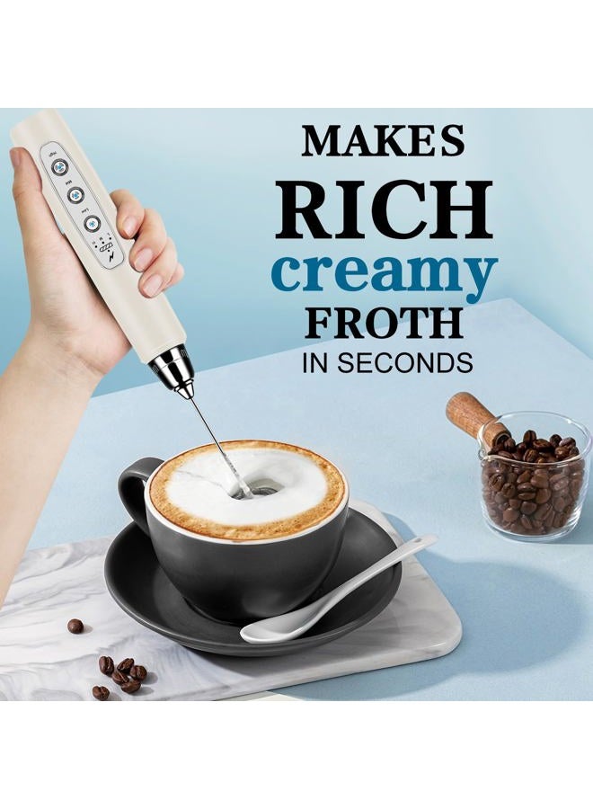 BSRGMS Milk Frother Handheld for Coffee, Electric Whisk 3 Speed Adjustable, Drink Mixer with Stainless 3 Whisks, Rechargeable Hand Frother Wand, for Latte Cappuccino Hot Chocolate Egg Beige - Image 5