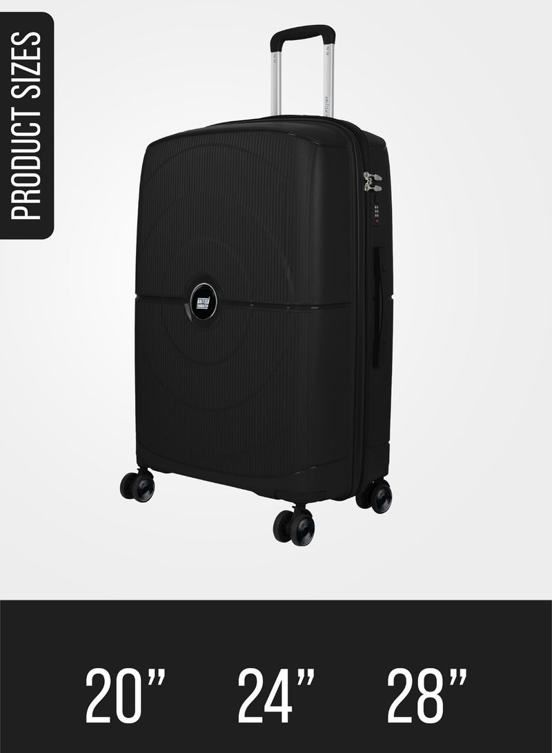 السياحية البريطانية طقم حقائب سفر صلبة من البولي بروبيلين، 3 قطع بعجلات، قفل معتمد من إدارة أمن النقل الأمريكية | خفيفة الوزن ومتينة، 20/24/28 بوصة (صغير، متوسط، كبير) - أسود - Image 2