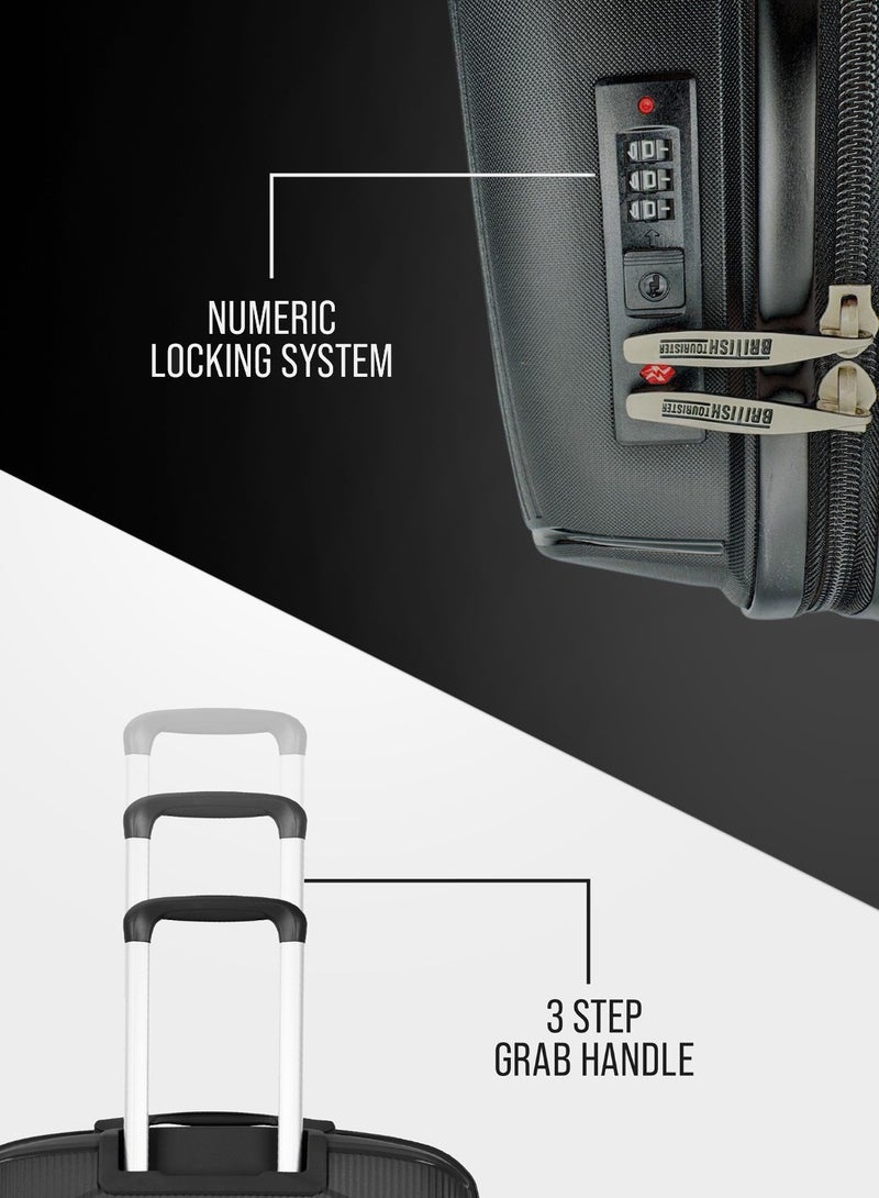 السياحية البريطانية طقم حقائب سفر صلبة من البولي بروبيلين، 3 قطع بعجلات، قفل معتمد من إدارة أمن النقل الأمريكية | خفيفة الوزن ومتينة، 20/24/28 بوصة (صغير، متوسط، كبير) - أسود - Image 3