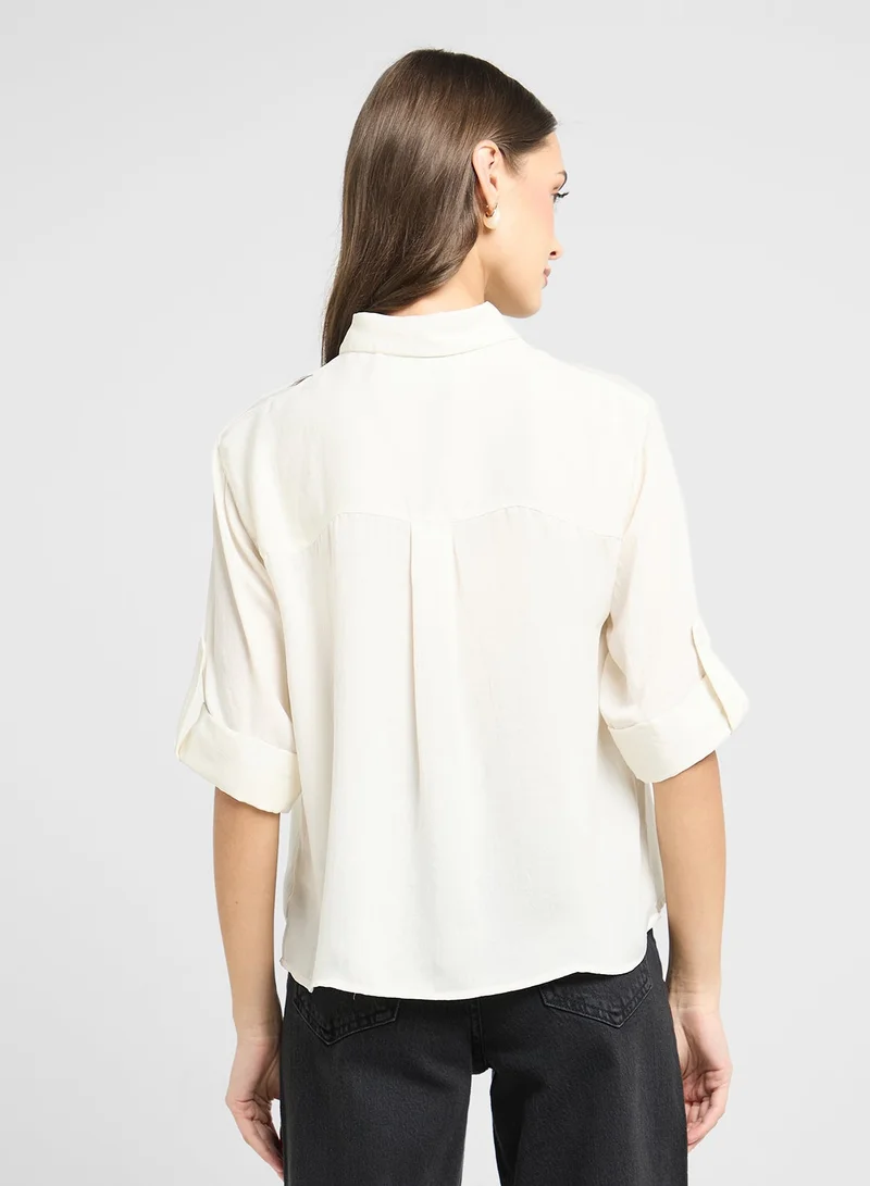 VERO MODA Pocket Detail Button Down Boxy Shirt